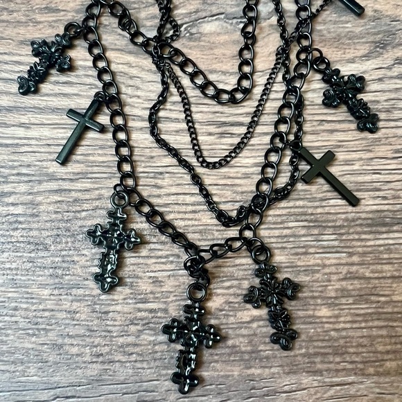 Dolls Kill Black Multi-Layer Cross Necklace - Picture 2 of 3